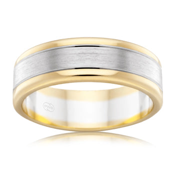 18ct Gold Two Tone Brushed Centre Band