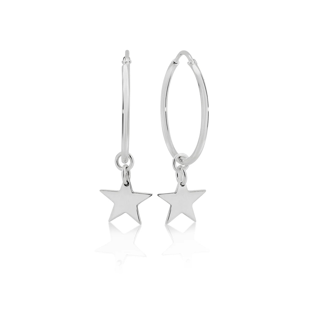 Sterling Silver Star Charm Hoop Earrings