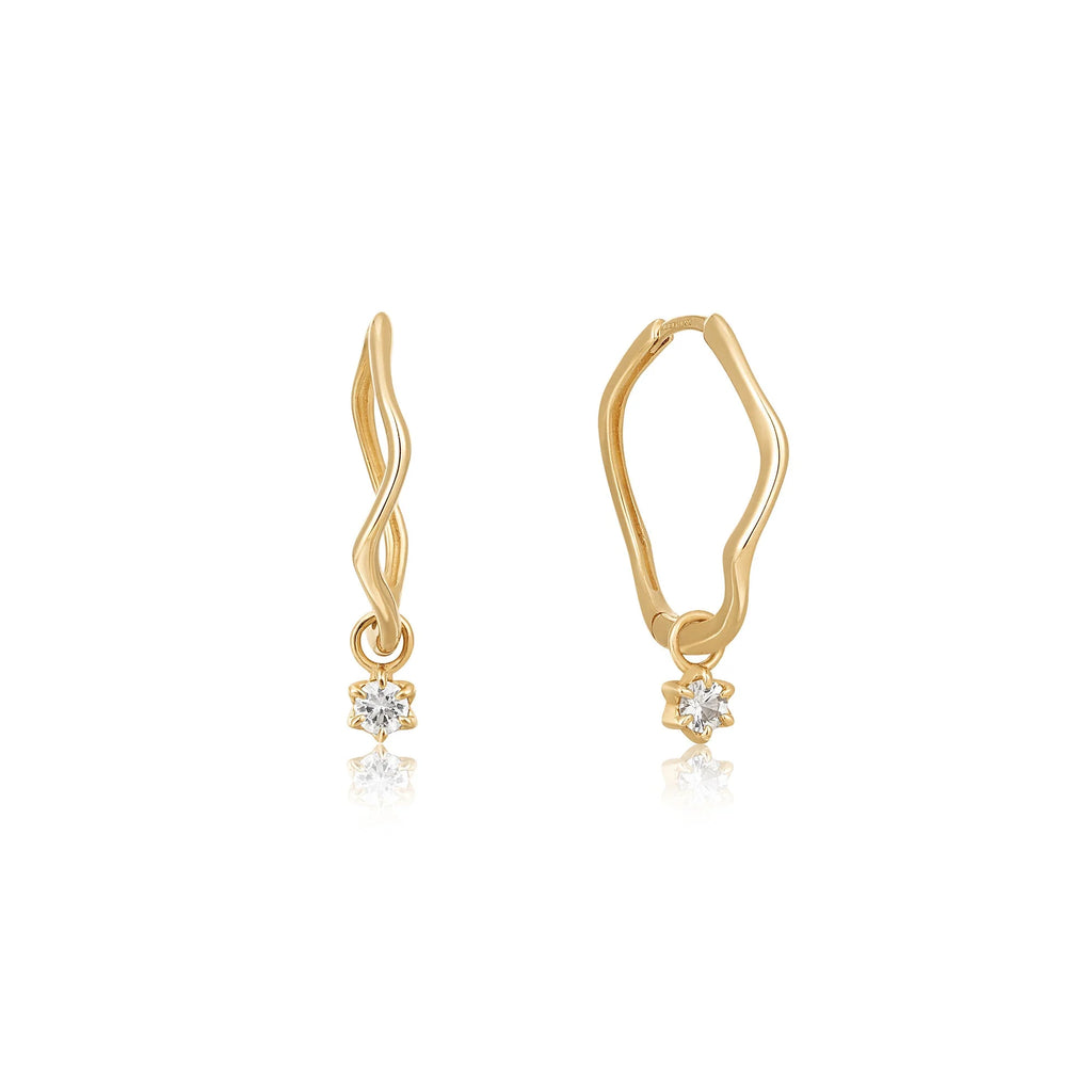 Ania Haie 14kt Gold White Sapphire Drop Mini Wave Hoop Earrings