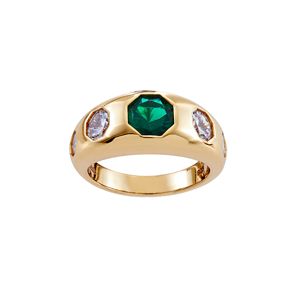 Sybella Sterling Silver Gold Plated Georgina Green and White CZ Ring