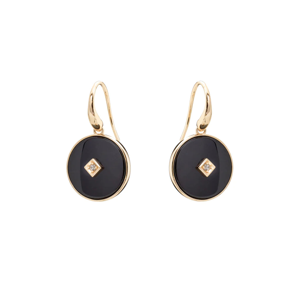 Sybella E2664-BRP Yellow Gold & black ceramic with cz centrepiece hook earring