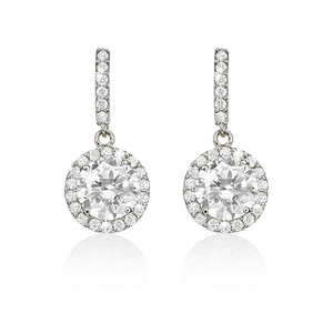 9ct White Gold Round Cubic Zirconia Halo Drop Earrings