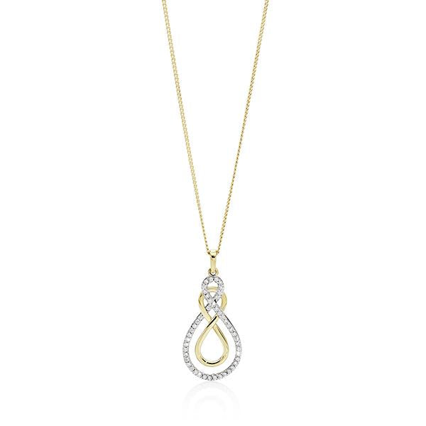 9ct Yellow and White Gold Cubic Zirconia Double Infinity Pendant