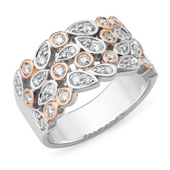 9ct Two-Tone Gold 0.87ct Diamond Bead/Bezel Set Dress Ring
