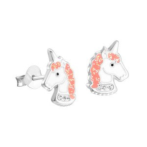 Enamel Unicorn Studs with Crystals and Glitter