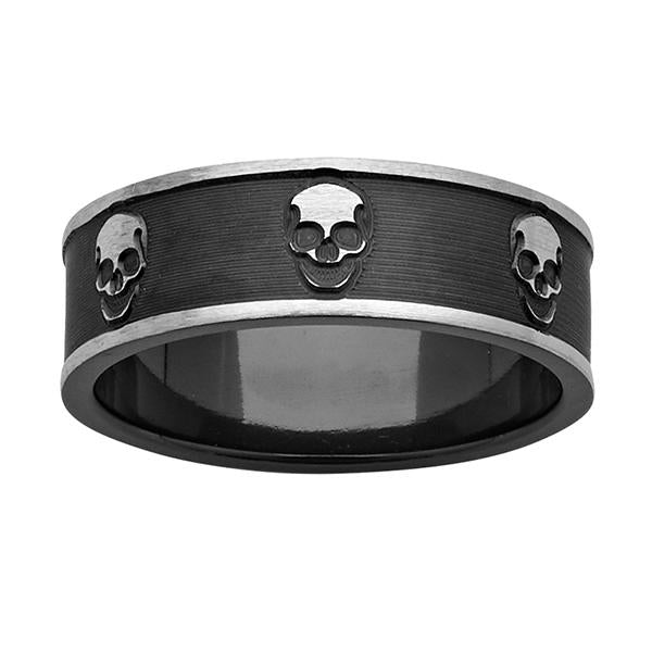 ZiRO Black and White Zirconium Skull Ring
