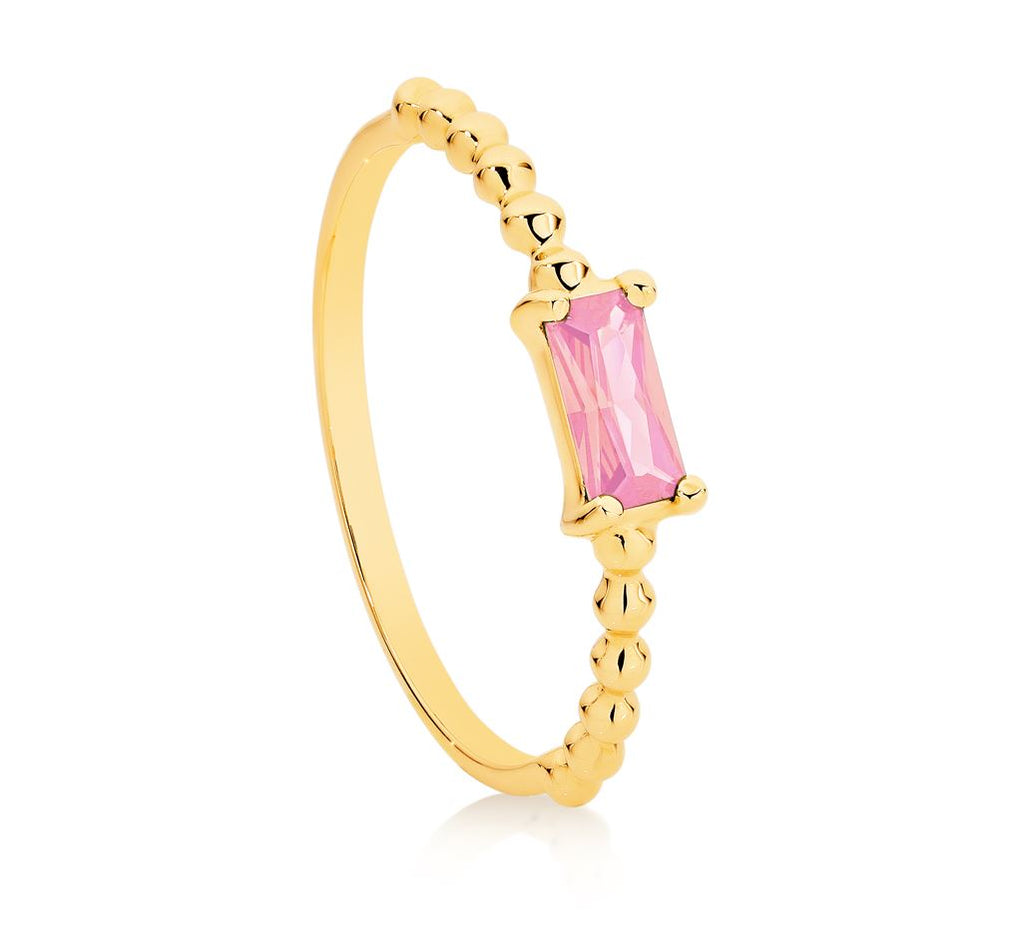 9ct yellow gold pink CZ beaded ring