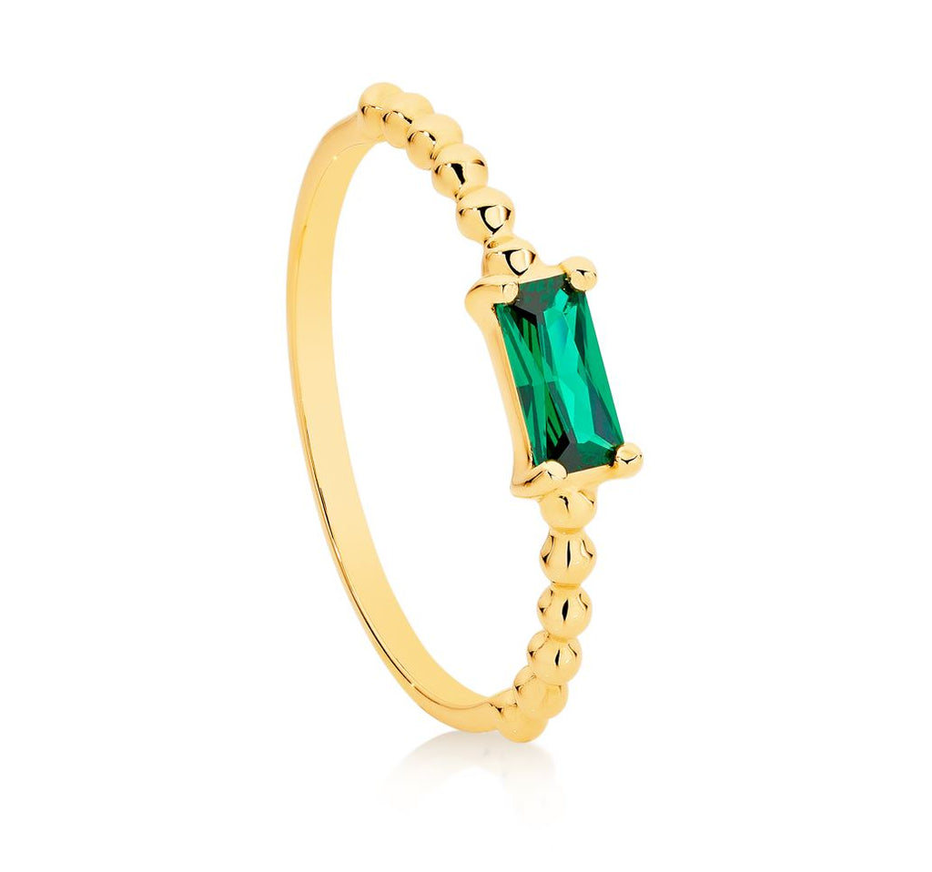 9ct Yellow Gold Green CZ Beaded Ring