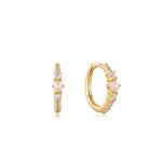 14kt Gold Pearl and White Sapphire Huggie Hoop Earrings