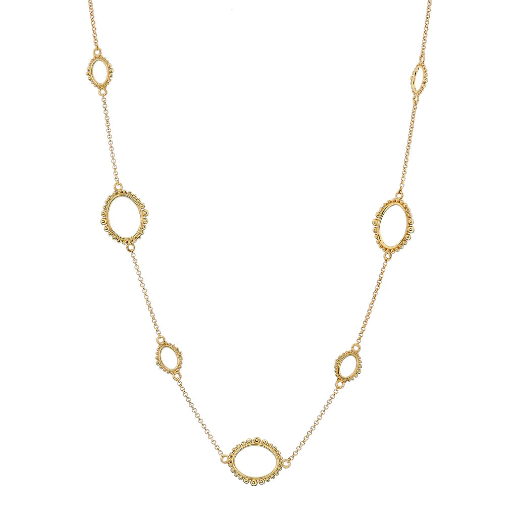 N9584-GP FIONA Rhodium Oval Chain Short Necklace