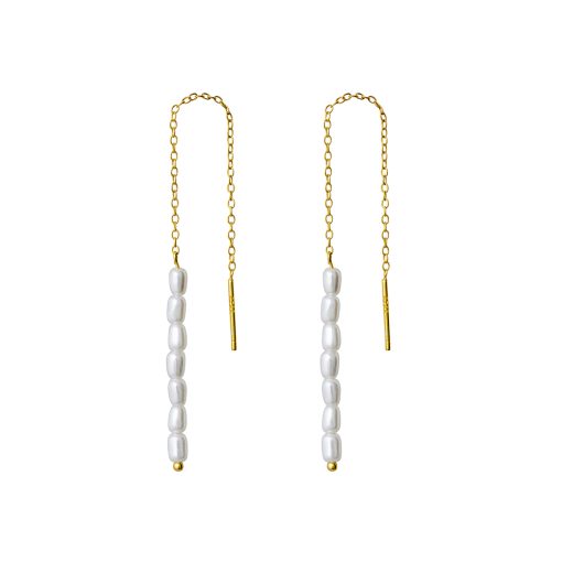 Sterling Silver Gold Plated Freshwater Pearl Thread Earrings