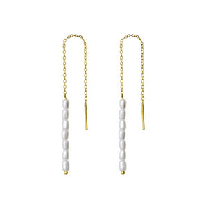 Sterling Silver Gold Plated Freshwater Pearl Thread Earrings