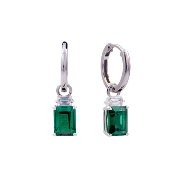 Sybella Adeline Silver Hoop With Green Cubic Zirconia Dress Earrings