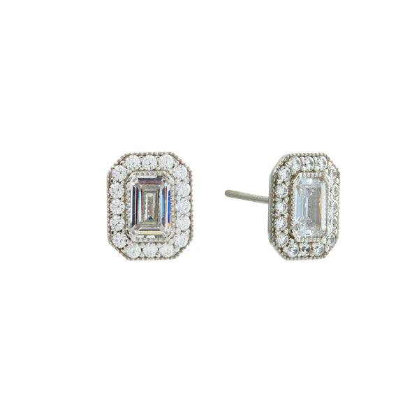 Sybella Amelia Baguette Silver Stud Earrings