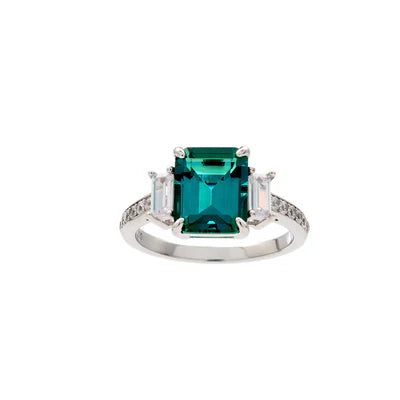 Sybella Sasha Sterling Silver Green and Clear Baguete Ring