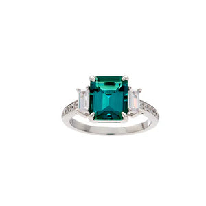 Sybella Sasha Sterling Silver Green and Clear Baguete Ring