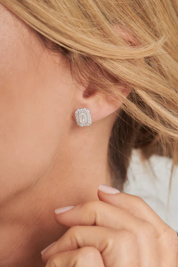 Sybella Amelia Baguette Silver Stud Earrings