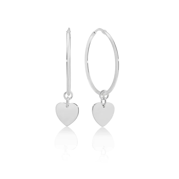 Sterling Silver Heart Charm Hoop Earrings
