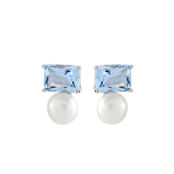 Sybella Chanelle Blue Rectangle & Pearl Earrings