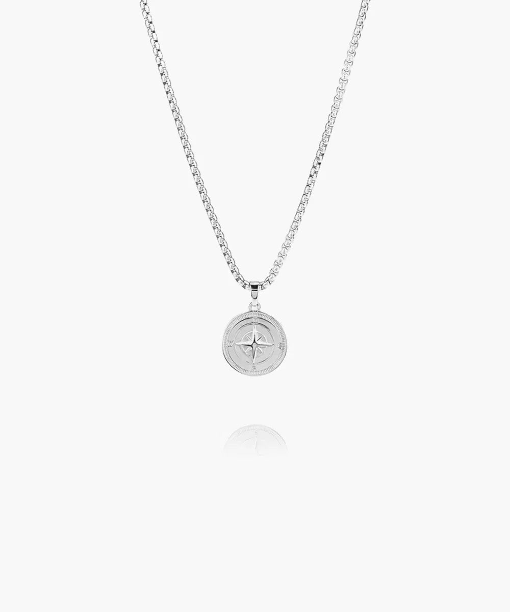 Pig & Hen Compass Rose Silver Necklace