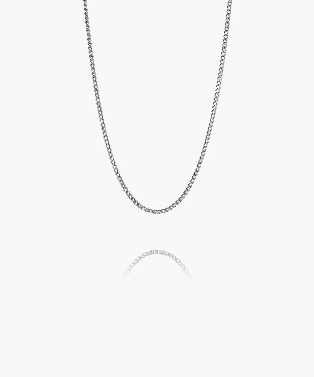 Pig & Hen Curb Chain Silver Necklace