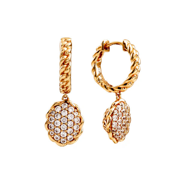 Sybella Asta Gold Plate Oval Cubic Zirconia Drop on Plaited Hoop Earrings