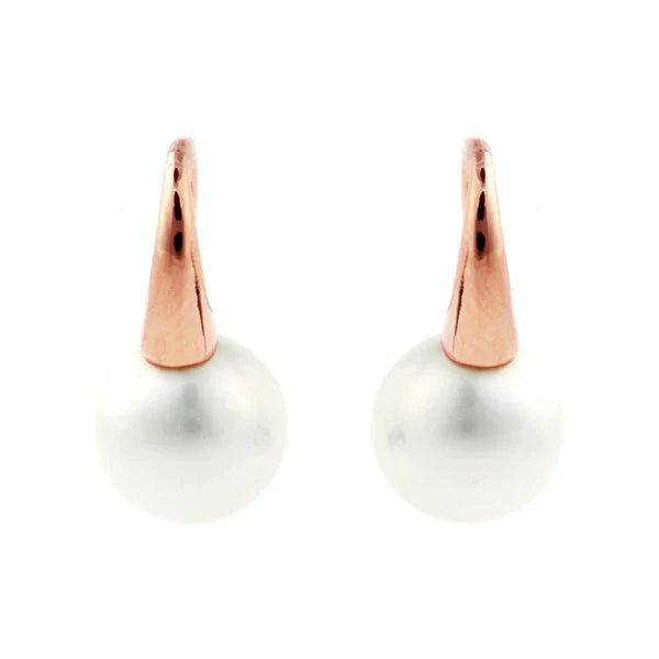 Sybella Karina White Pearl Rose Gold Hook Earrings