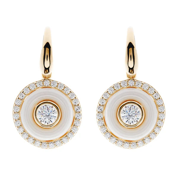 Sybella Keira White Enamel and Cubic Zirconia Gold Hook Earrings