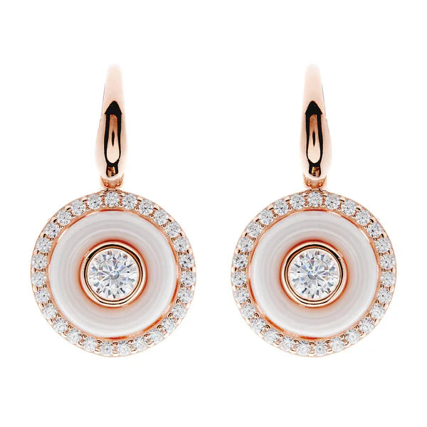 Sybella Keira White Enamel and Cubic Zirconia Rose Gold Hook Earrings