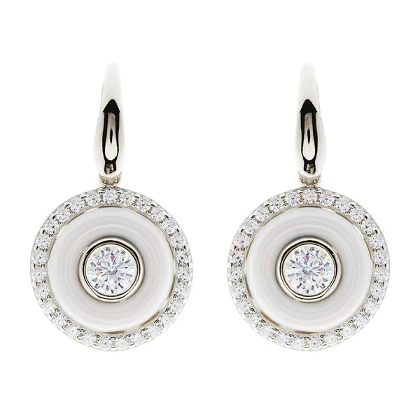 Sybella Keira White Enamel and Cubic Zirconia Silver Hook Earrings