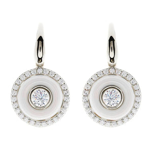 Sybella Keira White Enamel and Cubic Zirconia Silver Hook Earrings