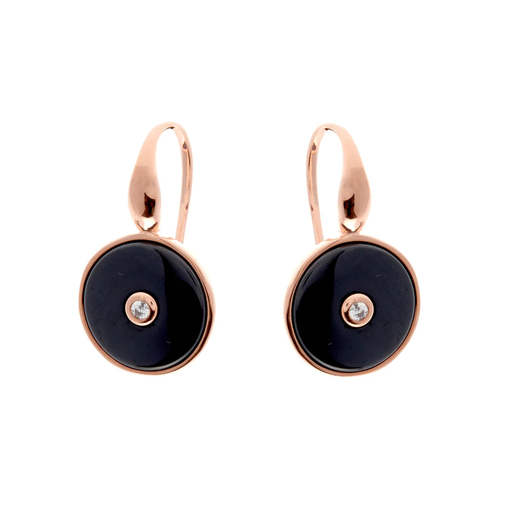 Sybella  E2872-BRG  Black gold round cz ceramic earrings on Sybella hook