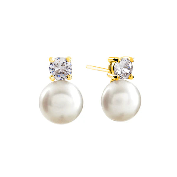 Sybella Arie Gold Plate Freshwater Pearl & Cubic Zirconia Earrings