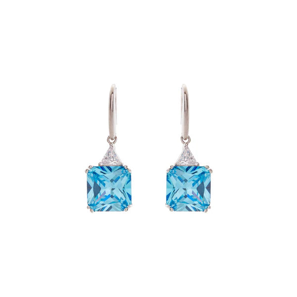 Sybella Lottie Aqua Silver Square Hook Earrings