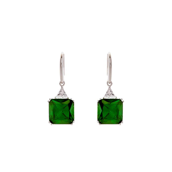 Sybella Lottie Green Silver Square Hook Earrings