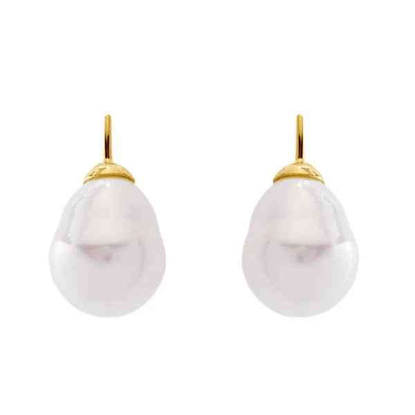 Sybella Callie Large Baroque White Pearl & Gold Hook Earrings