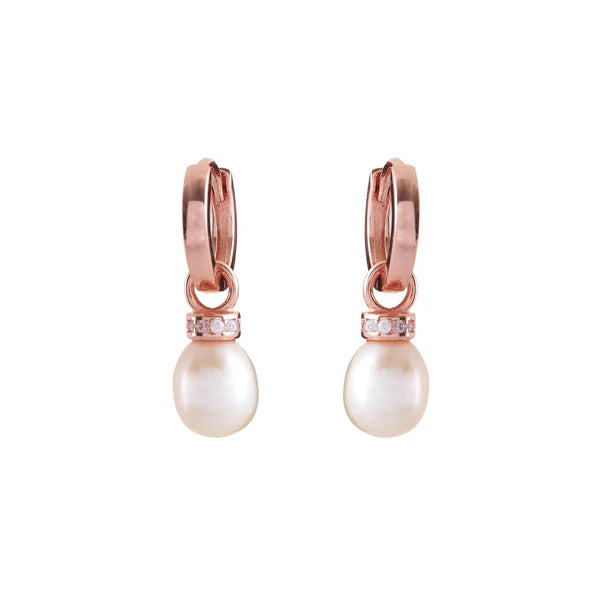 Sybella Summer Rose Gold Freshwater Pearl Drop Hoop Earrings