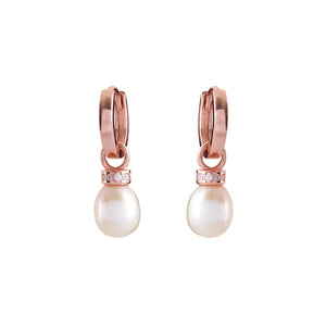 Sybella Summer Rose Gold Freshwater Pearl Drop Hoop Earrings