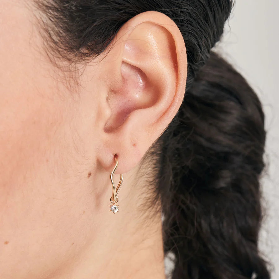 Ania Haie 14kt Gold White Sapphire Drop Mini Wave Hoop Earrings
