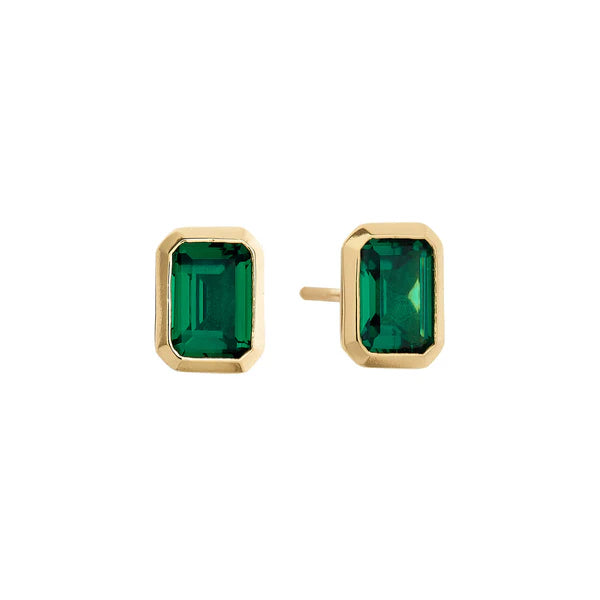 Sybella Gabriella Baguette Cut Dark Green Stud Earrings