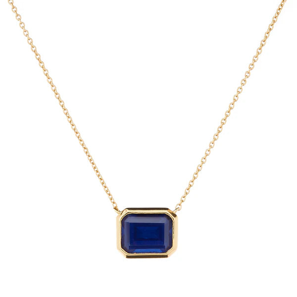 Sybella Gabriella Baguette Cut Dark Blue Pendant on Fine Gold Chain