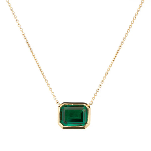 Sybella Gabriella Baguette Cut Dark Green Pendant on Fine Gold Chain