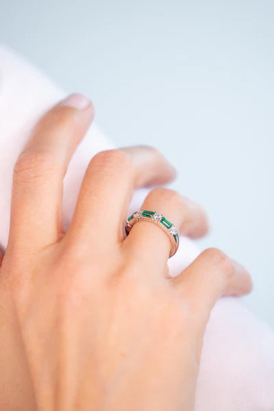 Sybella Leanne Green Multi Shape Silver Band Ring