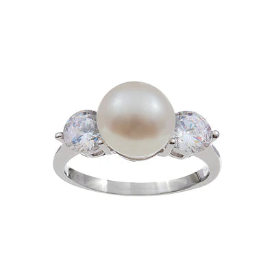 Sybella Mari Sterling Silver Freshwater Pearl and Cubic Zirconia Ring
