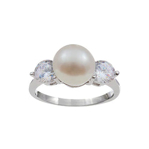 Sybella Mari Sterling Silver Freshwater Pearl and Cubic Zirconia Ring