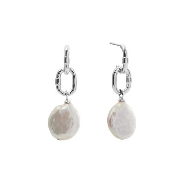 Sybella Mimi Freshwater Coin Pearl & Silver Link Drop Earrings