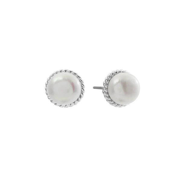 Sybella Minnie Pearl With Silver Braid Trim Stud Earrings