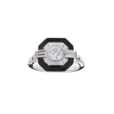 Sybella Mason Black & Clear Square Art Deco Ring