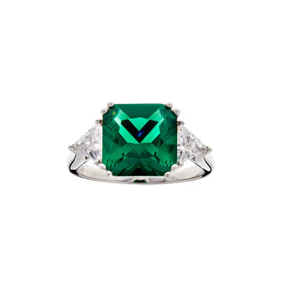 Sybella Lottie Green Rhodium Square Ring