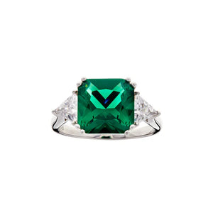 Sybella Lottie Green Rhodium Square Ring
